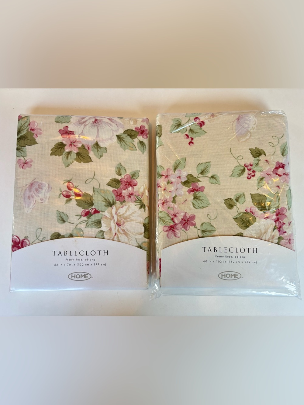 HOME Pretty Rose Floral Tablecloth Bundle – 52”x70” & 60”x102” Oblong – New Seal